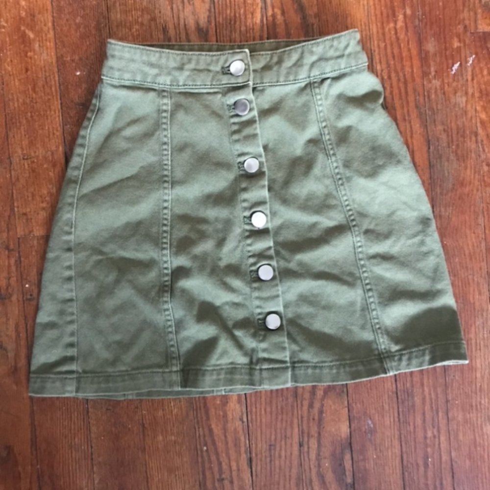 olive green denim button up skirt